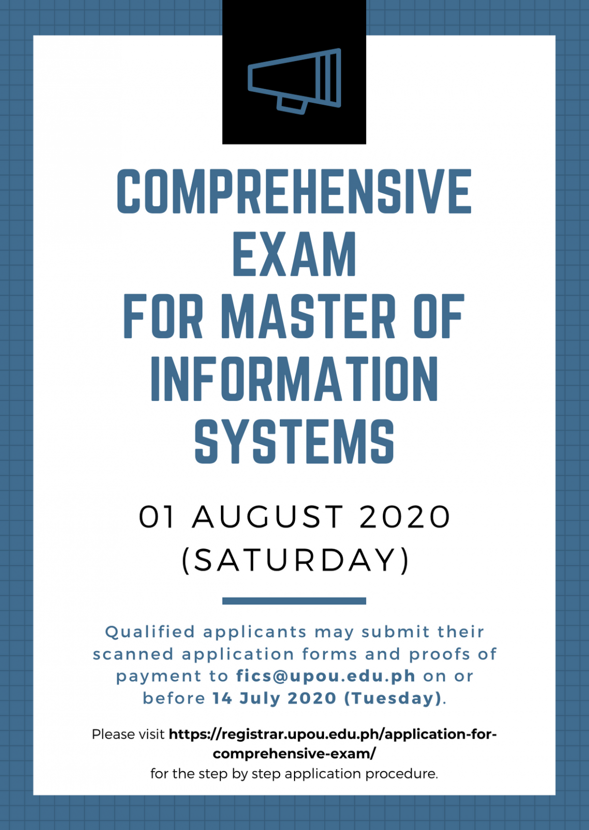 Comprehensive Exam for the Master of Information Systems program is on Sns-Brigh10